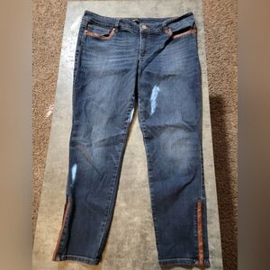 WHBM Skimmer Leather-trim Jeans Size 14